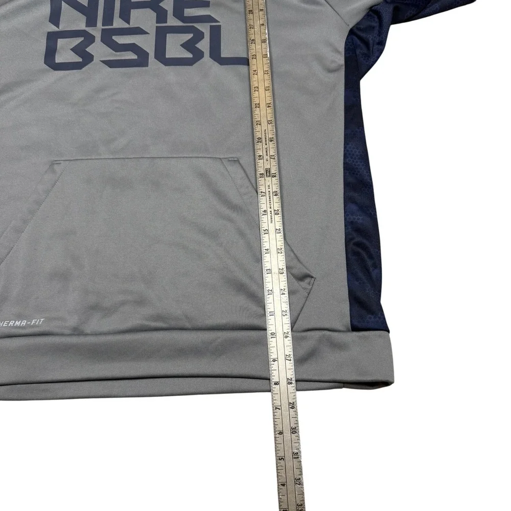Nike BSBL Baseball Therma-FIT Hoodie Mens XL Gray Navy Blue Pullover Graphic
